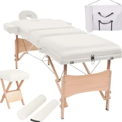 vidaXL Camilla de masaje y taburete plegable 3 zonas 10 cm Blanco Discount