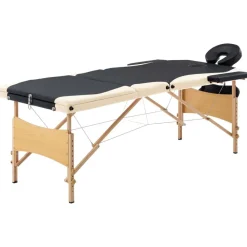 vidaXL Camilla de masaje plegable 3 zonas madera Negro y beige Hot