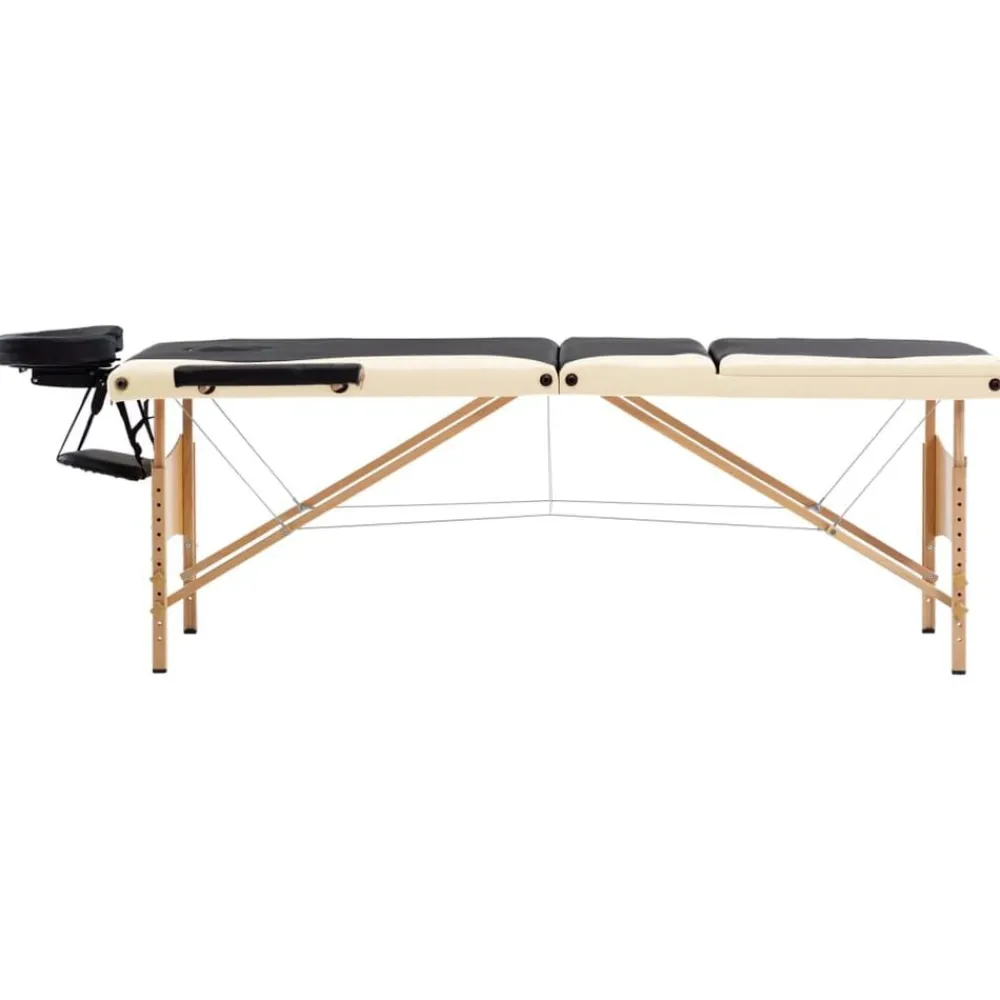 vidaXL Camilla de masaje plegable 3 zonas madera Negro y beige Hot