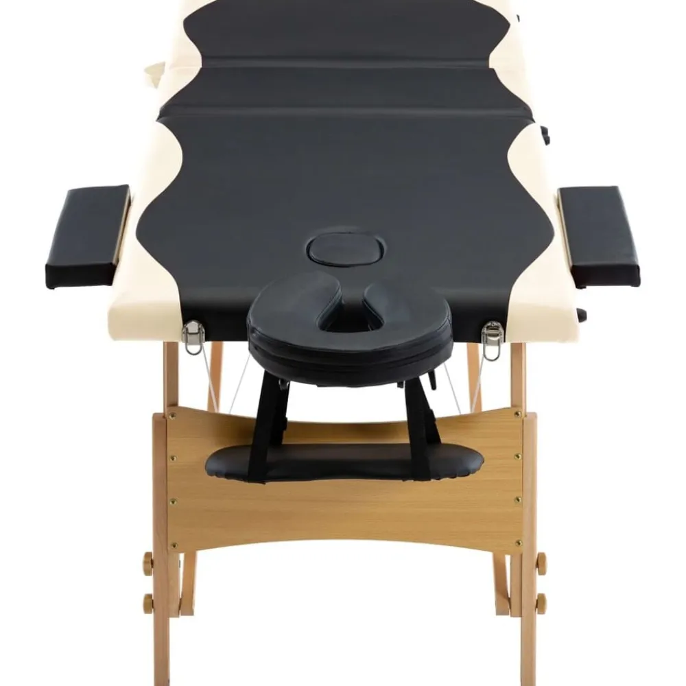 vidaXL Camilla de masaje plegable 3 zonas madera Negro y beige Hot