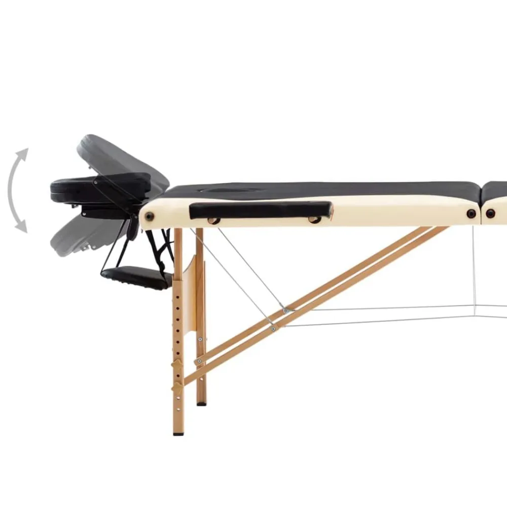vidaXL Camilla de masaje plegable 3 zonas madera Negro y beige Hot
