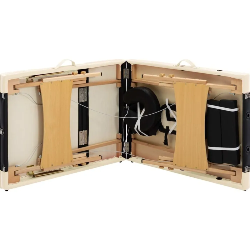 vidaXL Camilla de masaje plegable 3 zonas madera Negro y beige Hot