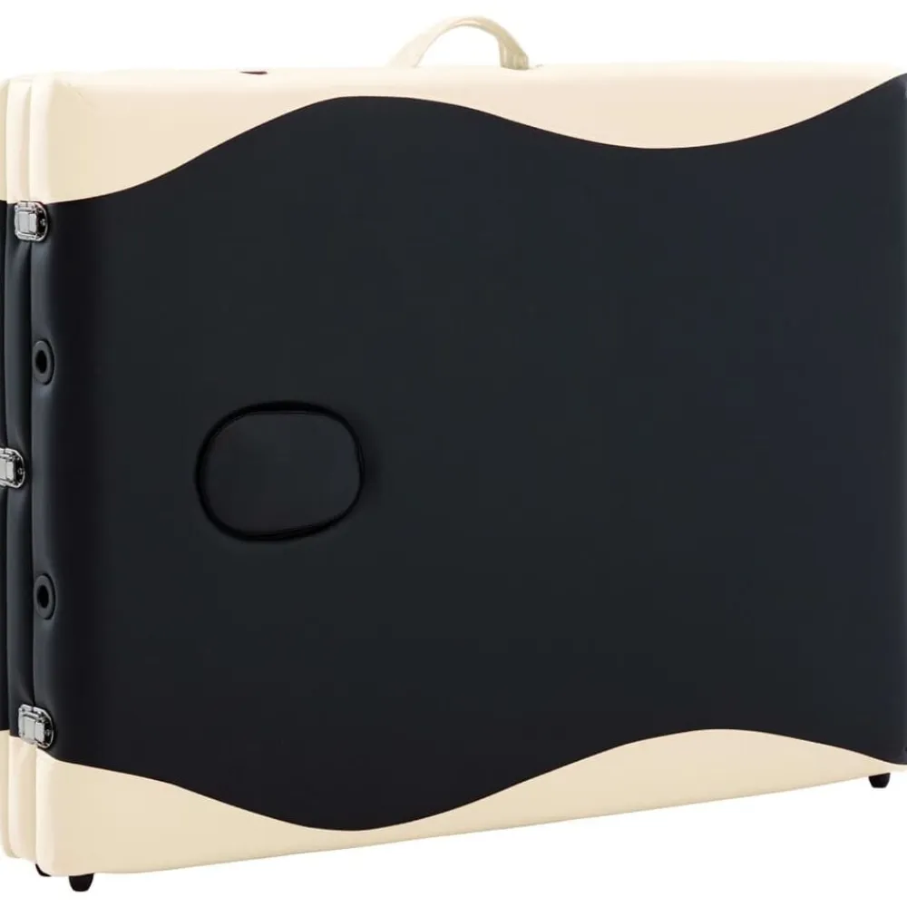 vidaXL Camilla de masaje plegable 3 zonas madera Negro y beige Hot