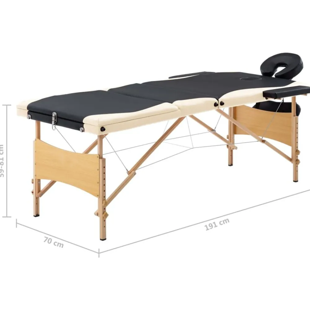 vidaXL Camilla de masaje plegable 3 zonas madera Negro y beige Hot