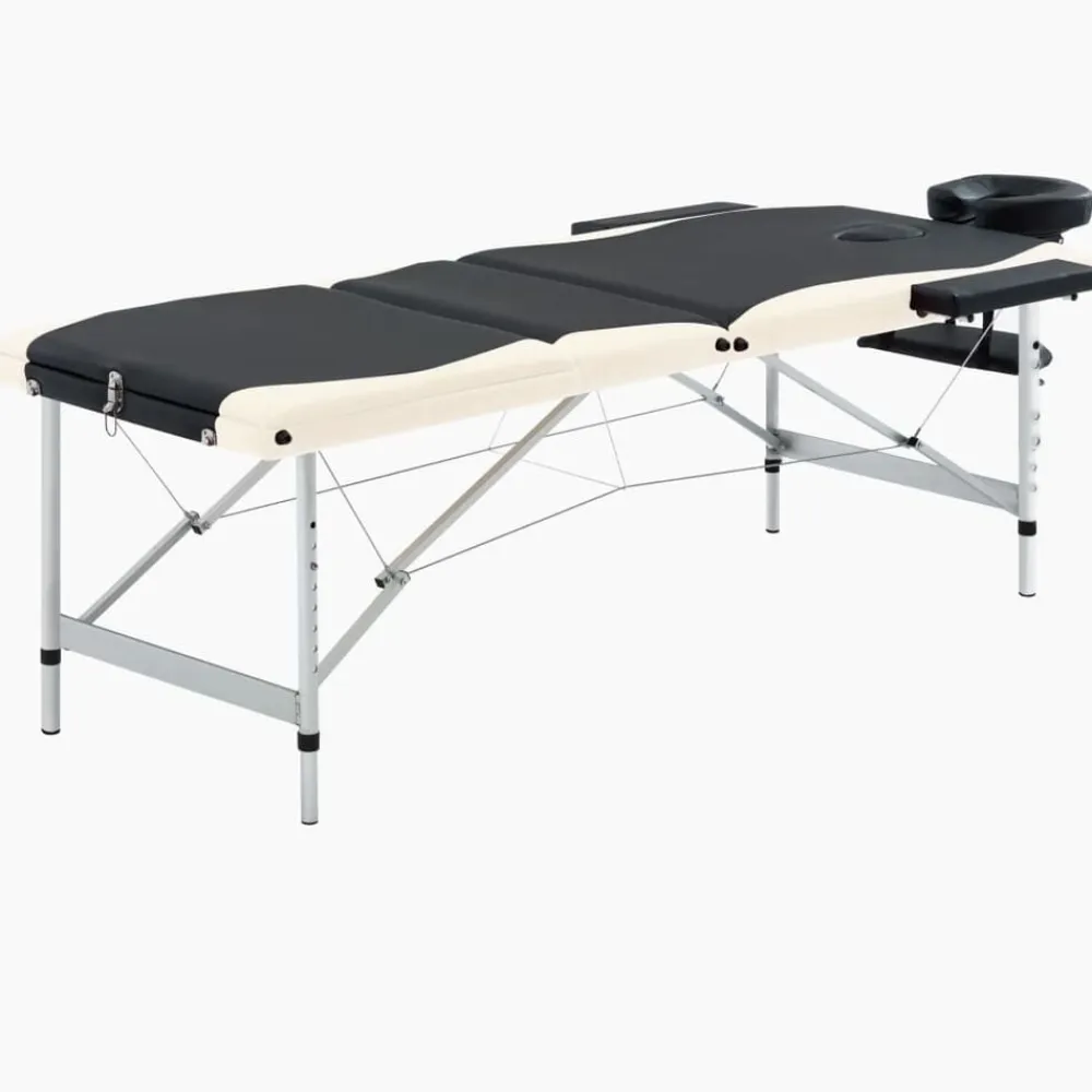 vidaXL Camilla de masaje plegable 3 zonas aluminio Negro y beige Online