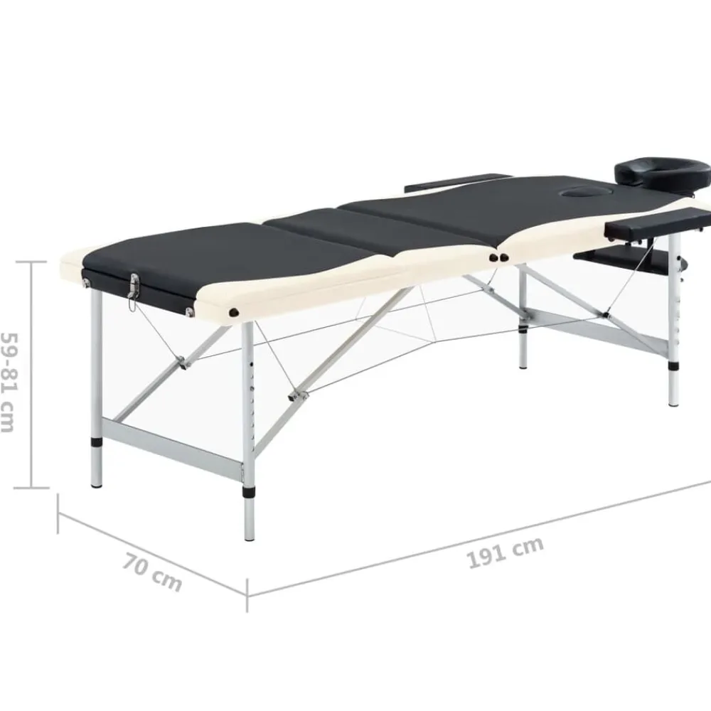vidaXL Camilla de masaje plegable 3 zonas aluminio Negro y beige Online