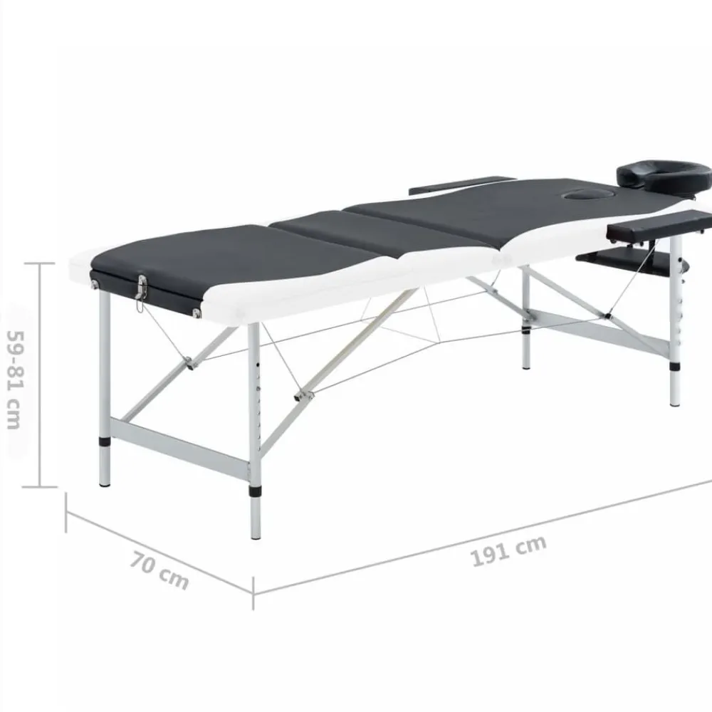 vidaXL Camilla de masaje plegable 3 zonas aluminio Negro y blanco Clearance