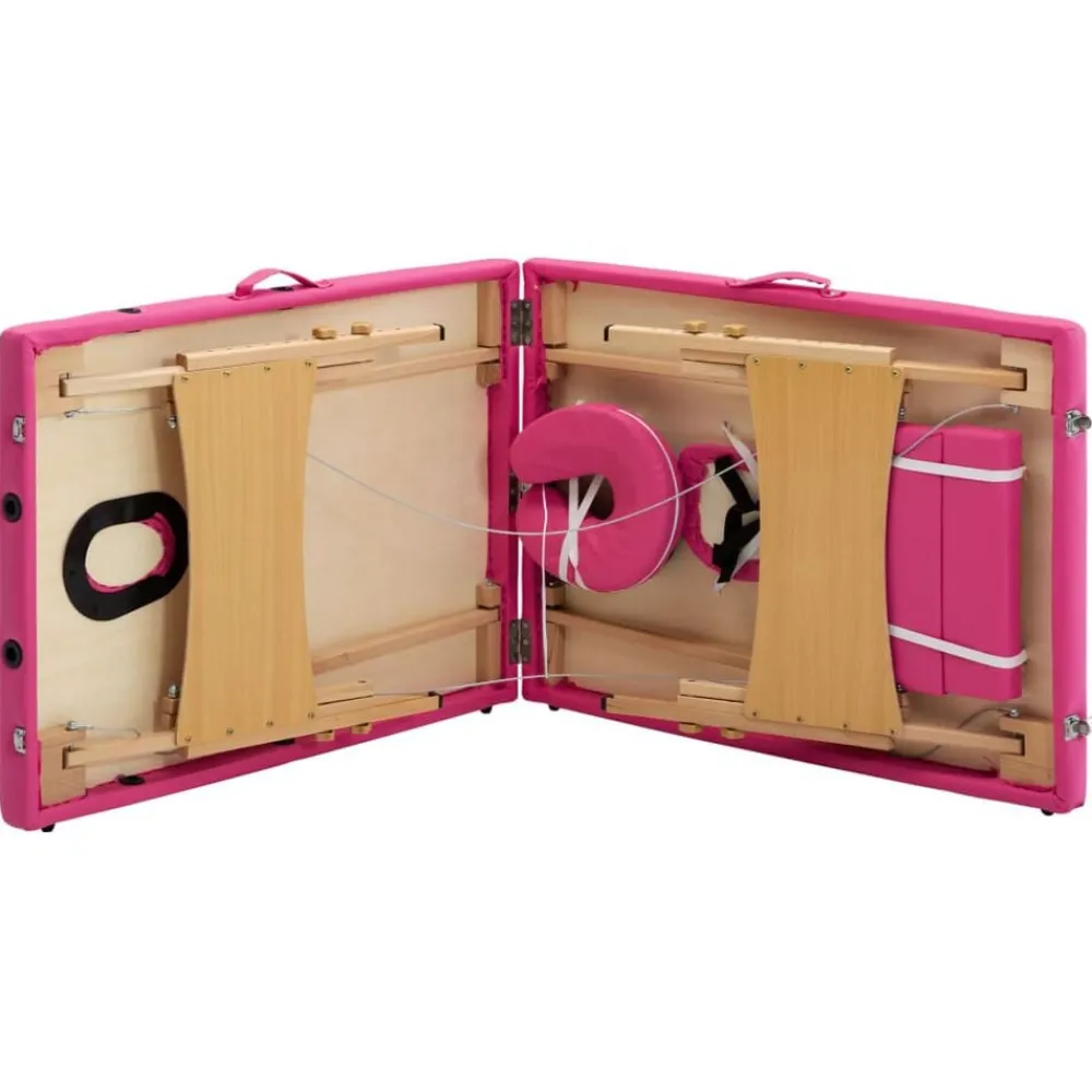 vidaXL Camilla de masaje plegable 2 zonas madera Rosa