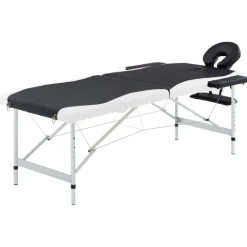 vidaXL Camilla de masaje plegable 2 zonas aluminio Negro y blanco Clearance