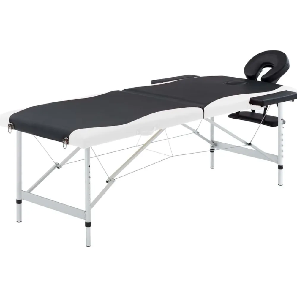 vidaXL Camilla de masaje plegable 2 zonas aluminio Negro y blanco Clearance