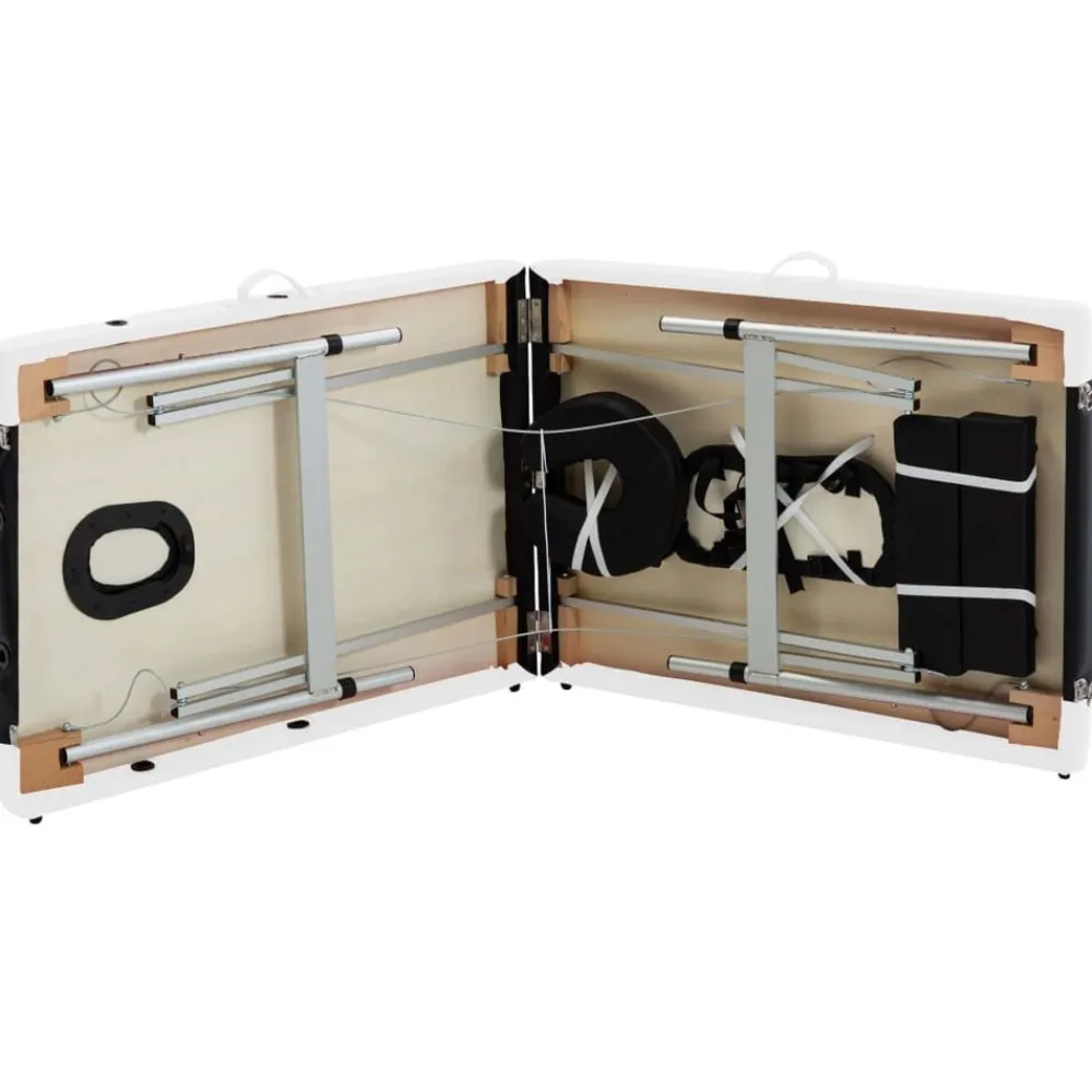 vidaXL Camilla de masaje plegable 2 zonas aluminio Negro y blanco Clearance