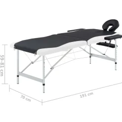 vidaXL Camilla de masaje plegable 2 zonas aluminio Negro y blanco Clearance