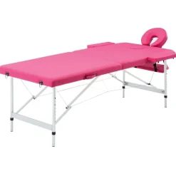 vidaXL Camilla de masaje plegable 2 zonas aluminio Rosa