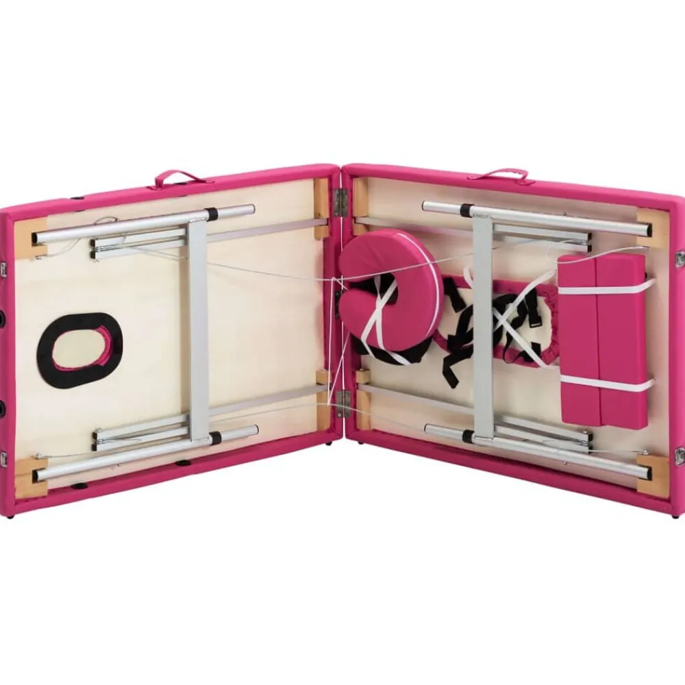 vidaXL Camilla de masaje plegable 2 zonas aluminio Rosa