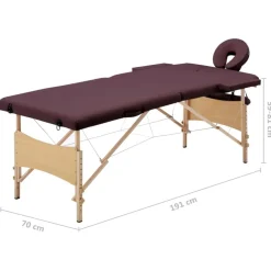 vidaXL Camilla de masaje plegable 2 zonas madera Morado vino Discount