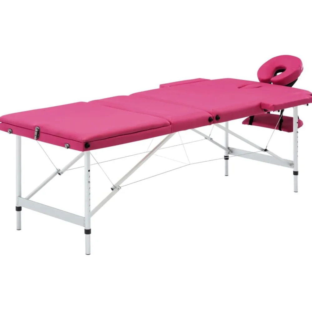 vidaXL Camilla de masaje plegable 3 zonas aluminio Rosa Discount
