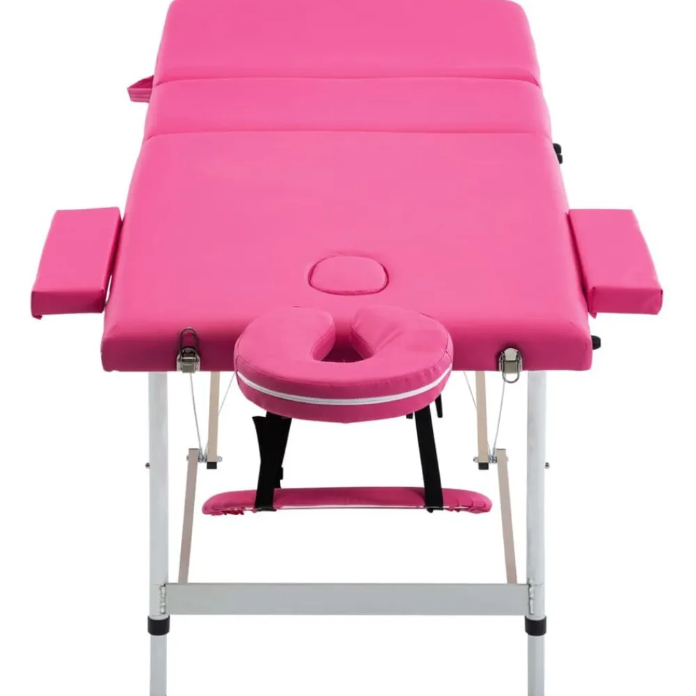 vidaXL Camilla de masaje plegable 3 zonas aluminio Rosa Discount