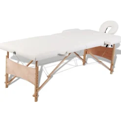 vidaXL Camilla de masaje plegable 2 zonas estructura de madera crema Blanco crema Discount