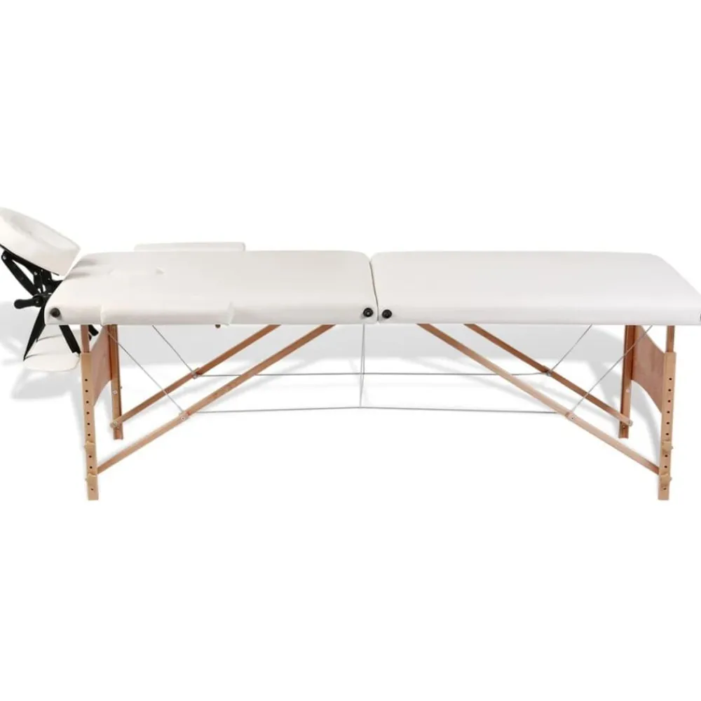 vidaXL Camilla de masaje plegable 2 zonas estructura de madera crema Blanco crema Discount