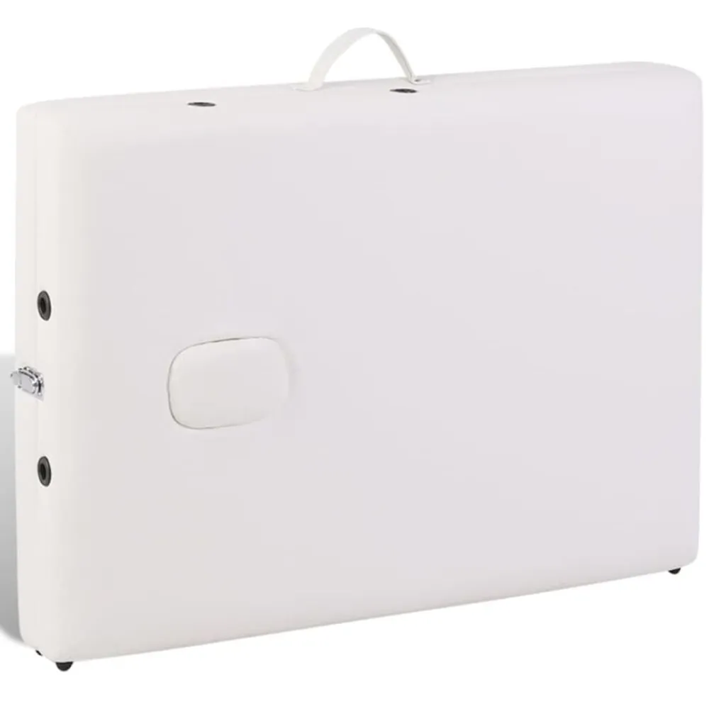 vidaXL Camilla de masaje plegable 2 zonas estructura de madera crema Blanco crema Discount