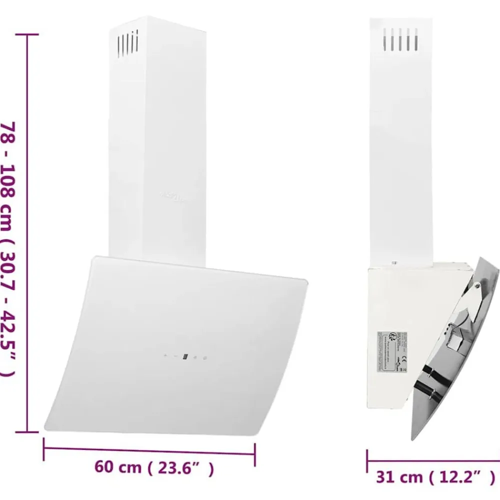 vidaXL Campana extractora de pared acero vidrio templado 60 cm Blanco