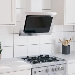 vidaXL Cocina Y Comedor-Campana extractora acero inox y vidrio templado 60 cm