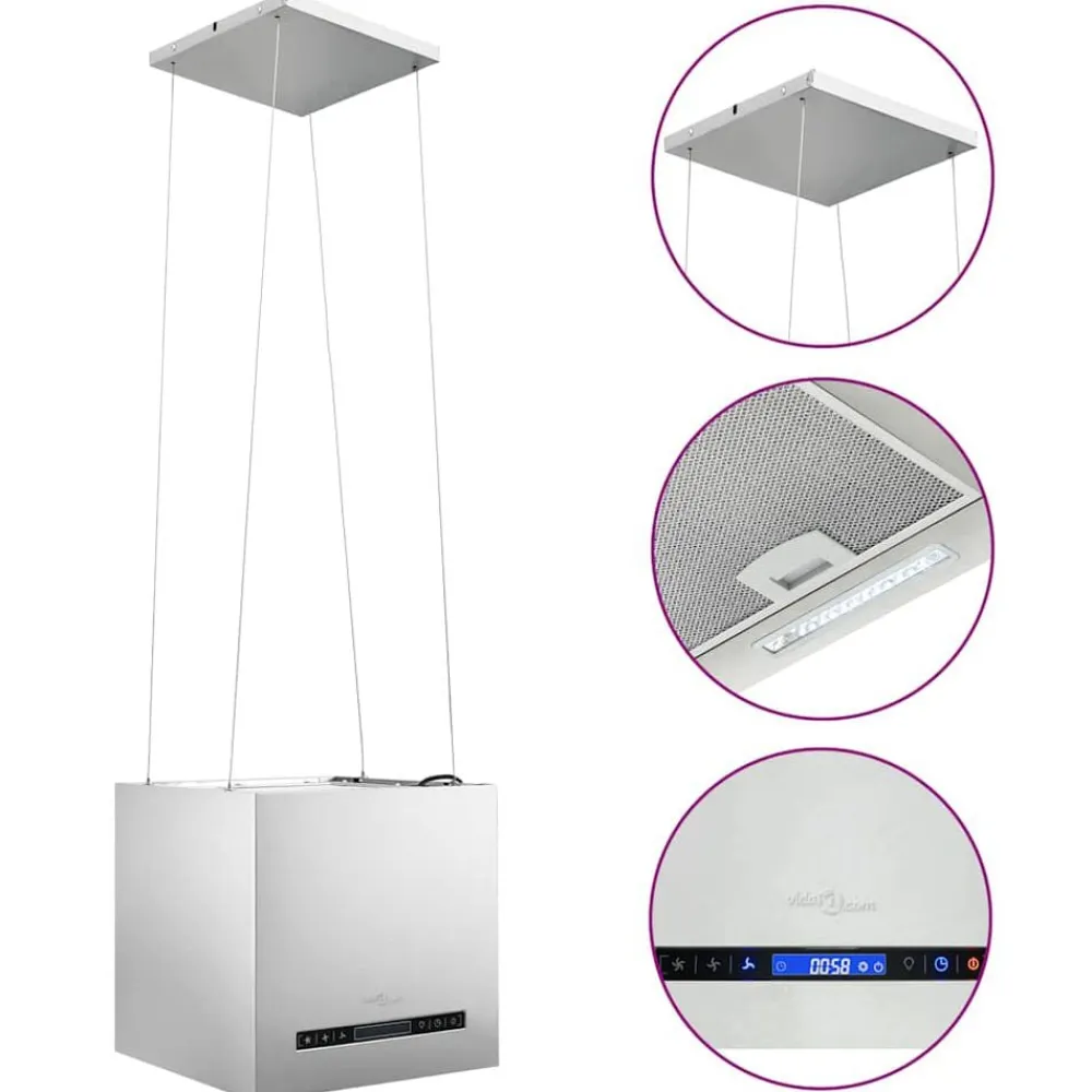 vidaXL Campana extractora colgante táctil LCD acero inoxidable 37 cm Plateado Hot