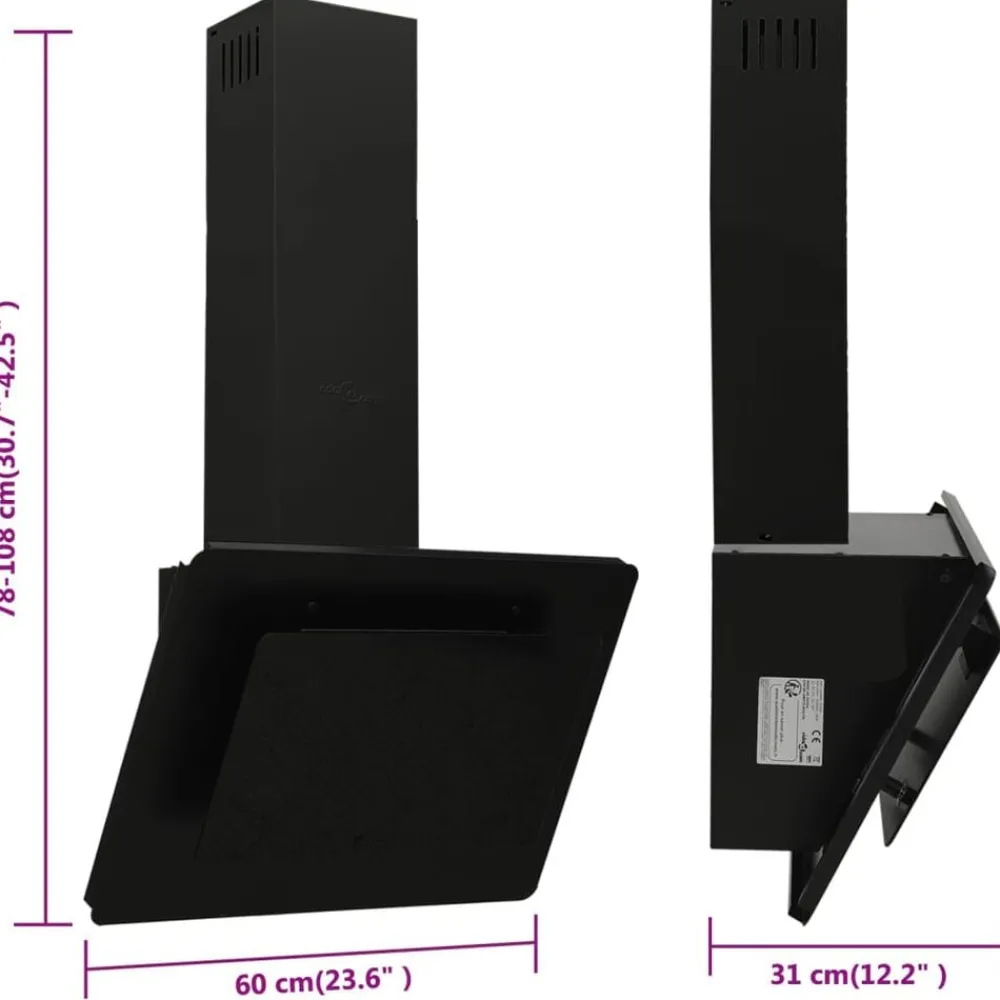 vidaXL Campana extractora acero inoxidable vidrio templado 60 cm Negro Outlet