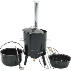 vidaXL Cañón para gulasch con chimenea y tapa acero esmaltado Hot