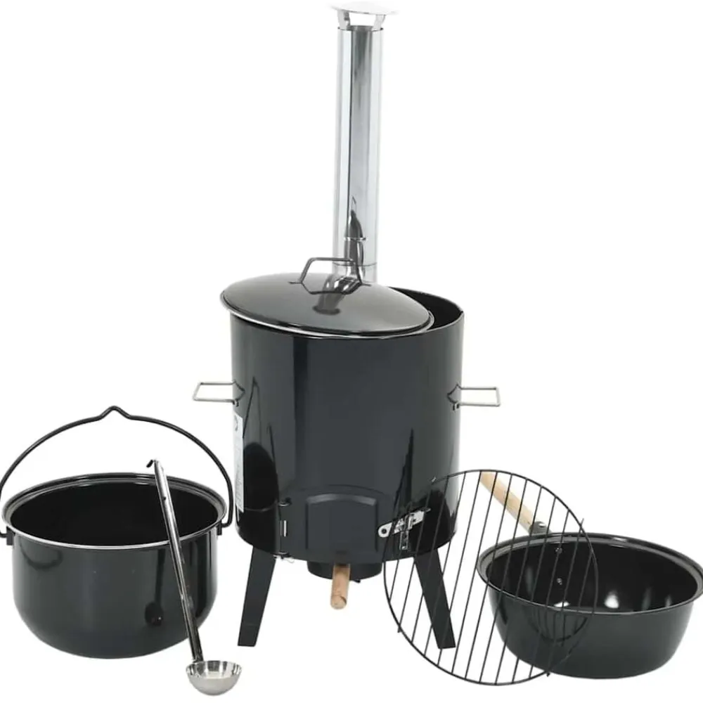 vidaXL Cañón para gulasch con chimenea y tapa acero esmaltado Hot
