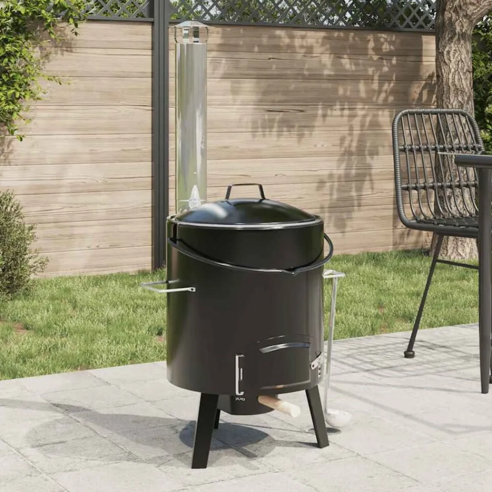 vidaXL Cañón para gulasch con chimenea y tapa acero esmaltado Hot