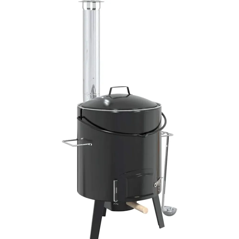 vidaXL Cañón para gulasch con chimenea y tapa acero esmaltado Hot
