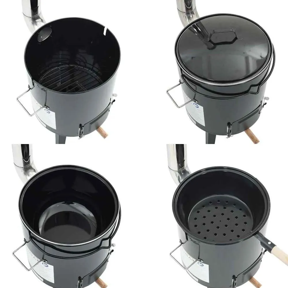 vidaXL Cañón para gulasch con chimenea y tapa acero esmaltado Hot