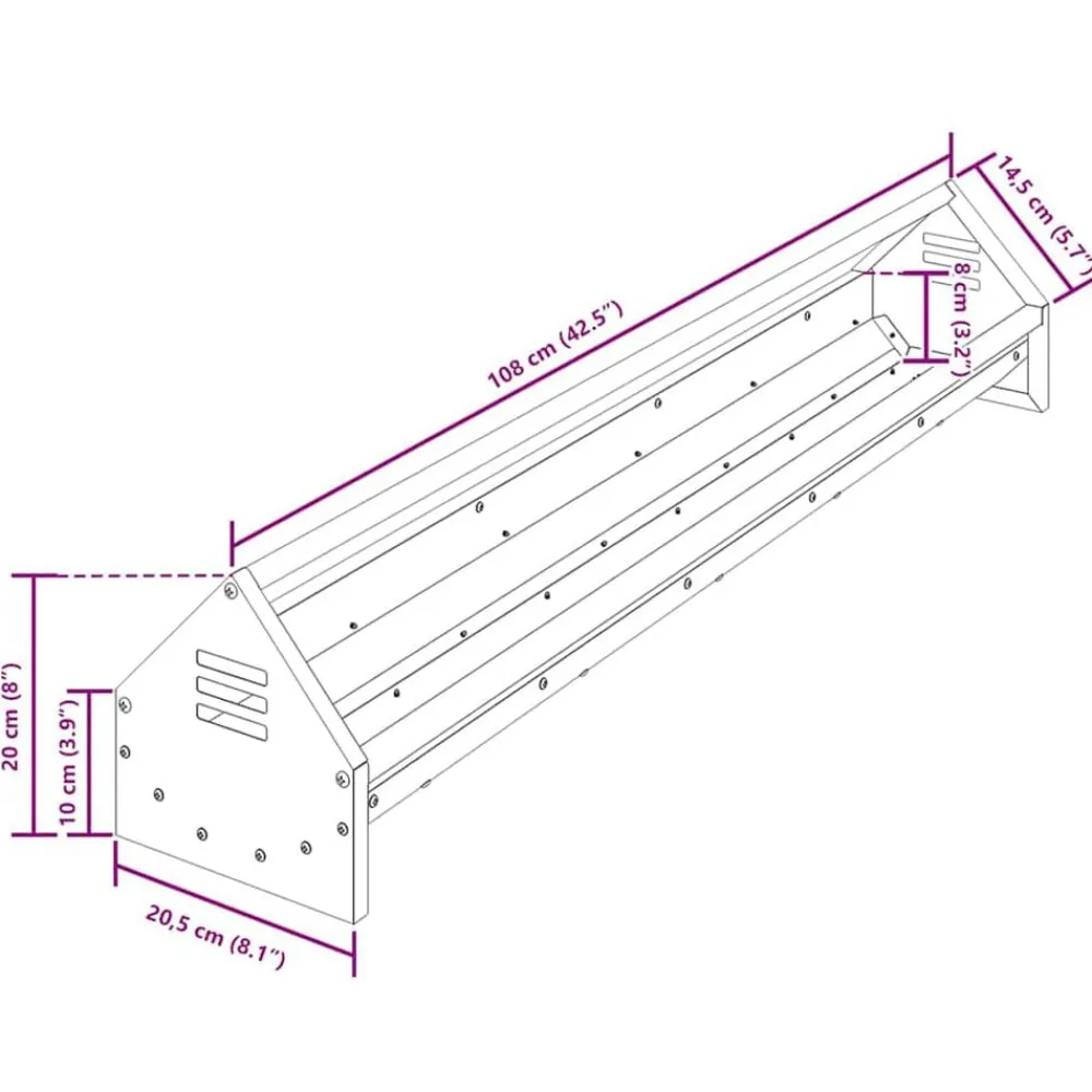 vidaXL Productos Para Mascotas-Canalón de alimentación para pollos 108 x 20,5 x 20 cm