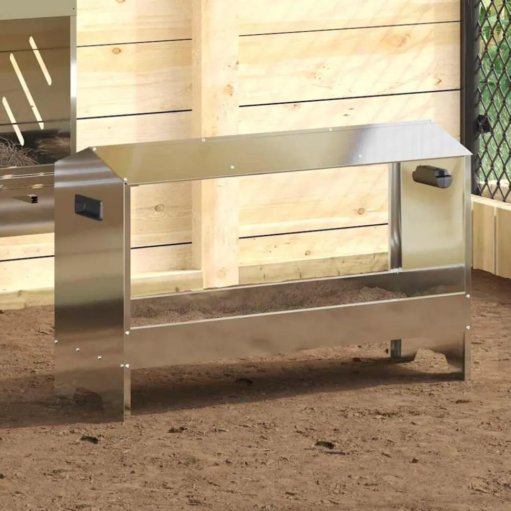 vidaXL Productos Para Mascotas-Canalón de alimentación para pollos Plateado 81 x 32 x 53,5 cm