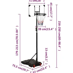 vidaXL Equipamiento Para Atletismo-Canasta de baloncesto policarbonato transparente 216-250 cm