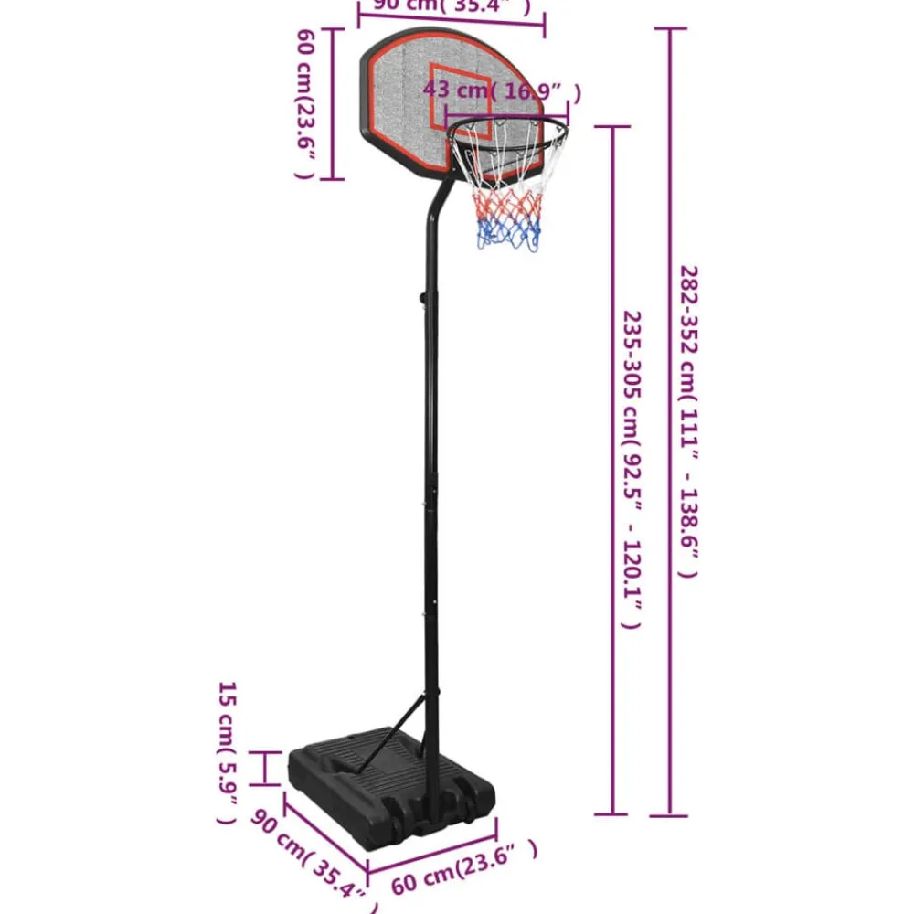 vidaXL Canasta de baloncesto polietileno 282-352 cm Negro Sale