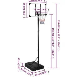 vidaXL Canasta de baloncesto policarbonato transparente 235-305 cm Clearance