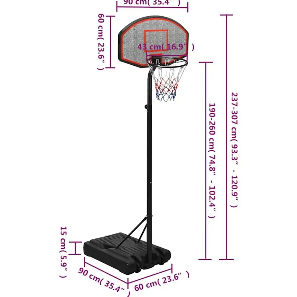 vidaXL Equipamiento Para Atletismo-Canasta de baloncesto polietileno 237-307 cm