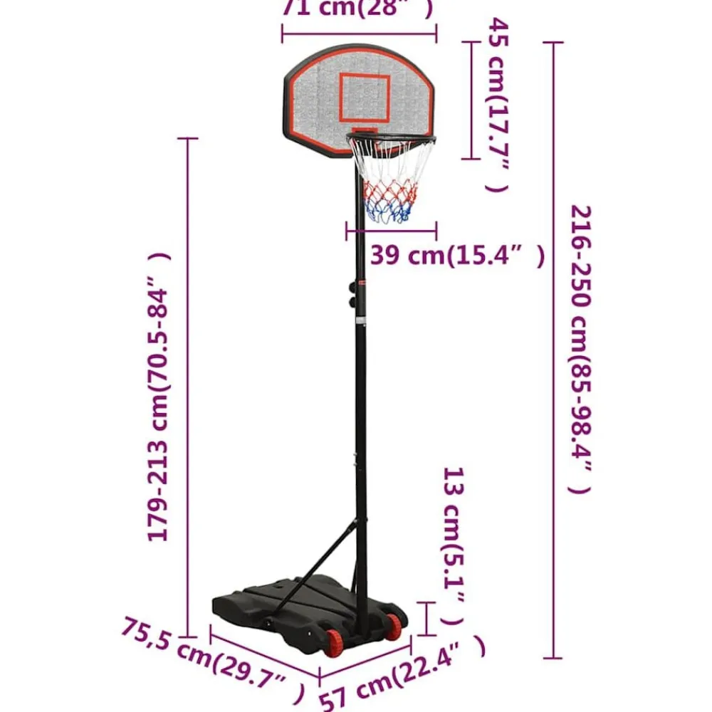 vidaXL Canasta de baloncesto polietileno 216-250 cm Negro Outlet