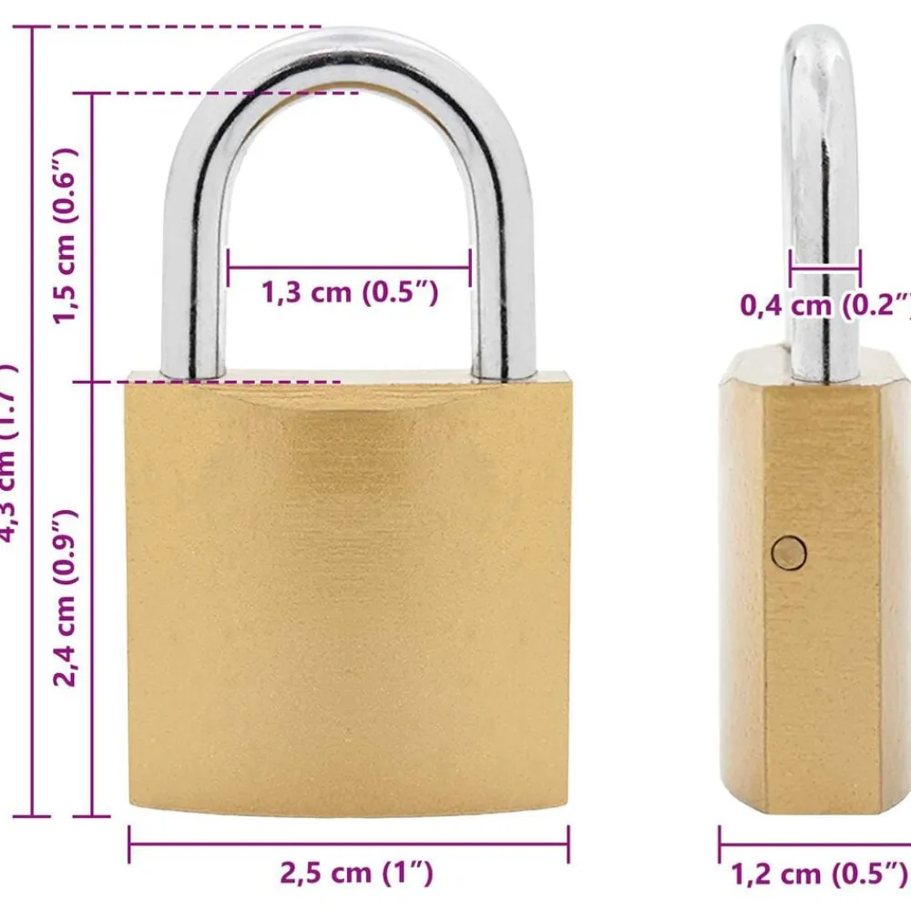 vidaXL Llaves Y Cerrojos-Candado en U con llaves 2 pcs Latón Hierro