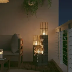vidaXL Decoración-Candeleros 3 unidades mimbre gris