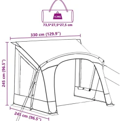 vidaXL Actividades Al Aire Libre-Carpa Caravana para 3 Personas 330 x 252 x 245 cm