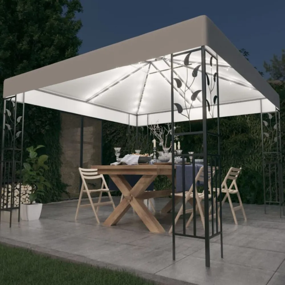 vidaXL Carpa cenador de jardín con tira de luz LED 3x3 m Blanco Hot
