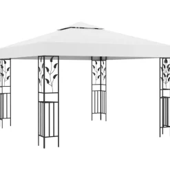 vidaXL Carpa cenador de jardín con tira de luz LED 3x3 m Blanco Hot