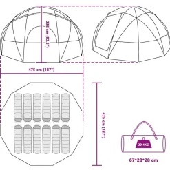 vidaXL Carpa de cúpula con techo 475 x 475 x 235 cm tafetán Verde Online