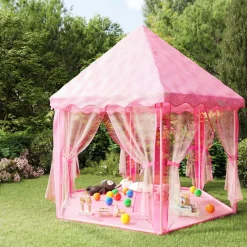 vidaXL Estructuras Para Juegos Al Aire Libre-Carpa de juegos de princesa con 250 bolas rosa 133x140 cm