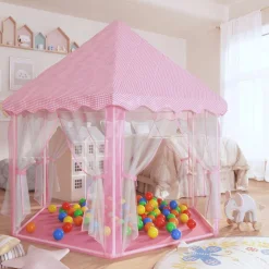 vidaXL Estructuras Para Juegos Al Aire Libre-Carpa de juegos de princesa con 250 bolas rosa 133x140 cm