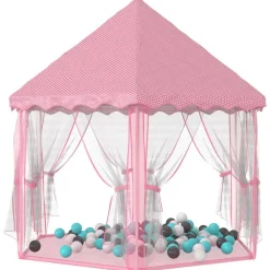 vidaXL Estructuras Para Juegos Al Aire Libre-Carpa de juegos de princesa con 250 bolas rosa 133x140 cm