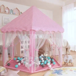 vidaXL Estructuras Para Juegos Al Aire Libre-Carpa de juegos de princesa con 250 bolas rosa 133x140 cm